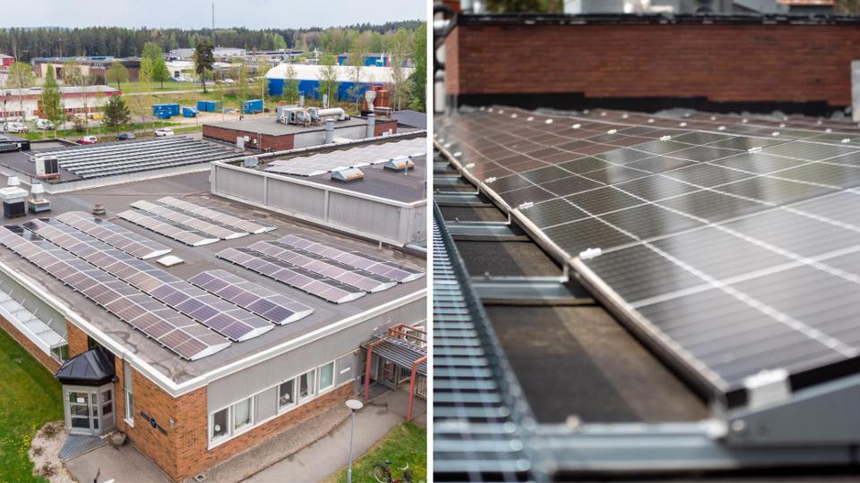 Vetlanda Gjuteris tak, nu beklätt med solpaneler från OTM